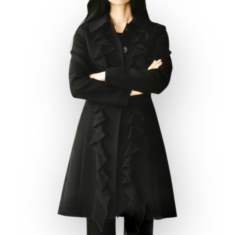 Double Ruffle Pleated Pea Coat - Picture 7 of 15